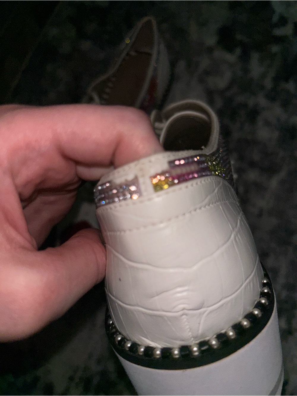 Betsey Johnson White Platform Wingtip Oxfords with Multicolor Sparkle - Picture 3 of 4